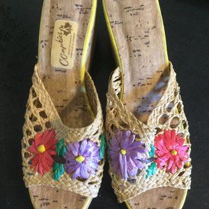 Made in Canada wedge style sandals crocheted top cork wedge size 5 never worn